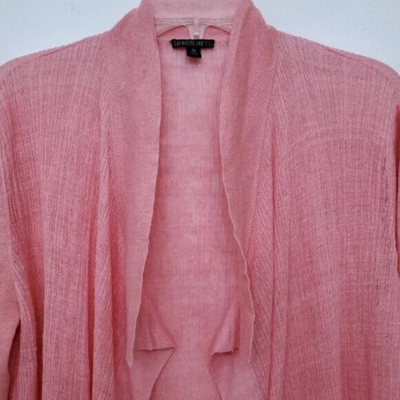 Lafayette 148 Long Open Front Linen Blend Lightweight Breezy Pink Cardigan M - Picture 5 of 14